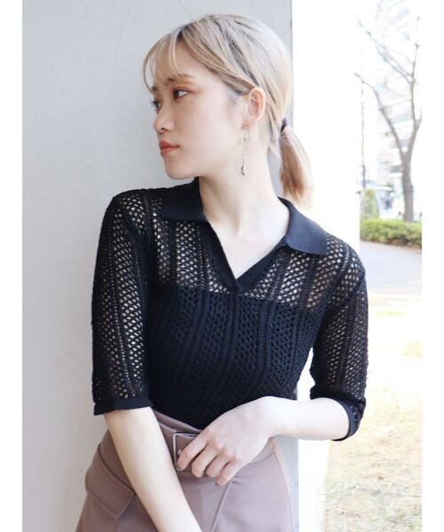 MURUA（ムルーア）の「メッシュニットポロシャツ（ポロシャツ・レディース・ブラック/グリーン/ブラウン・FREE）」の4枚目の写真