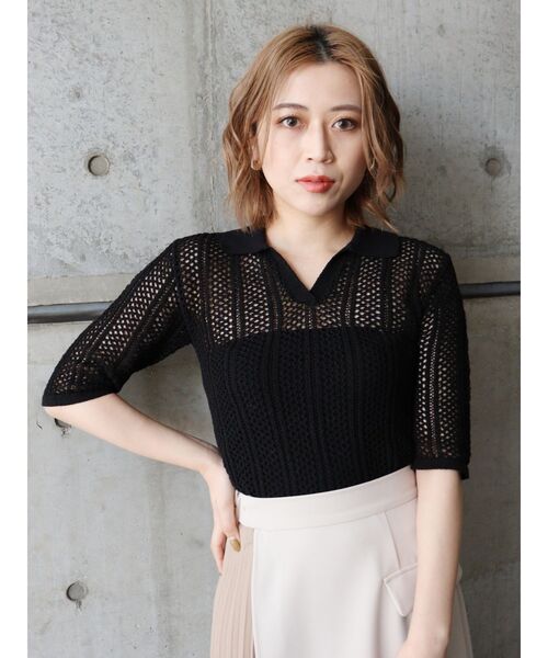 MURUA（ムルーア）の「メッシュニットポロシャツ（ポロシャツ・レディース・ブラック/グリーン/ブラウン・FREE）」の8枚目の写真