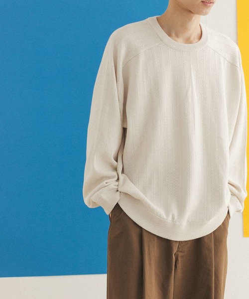 FORK&SPOON(フォークアンドスプーン)の「FORK&SPOON 柄編みサドルショルダーニット(ニット/セーター・メンズ・オフホワイト/ネイビー・5/4)」の20枚目の写真