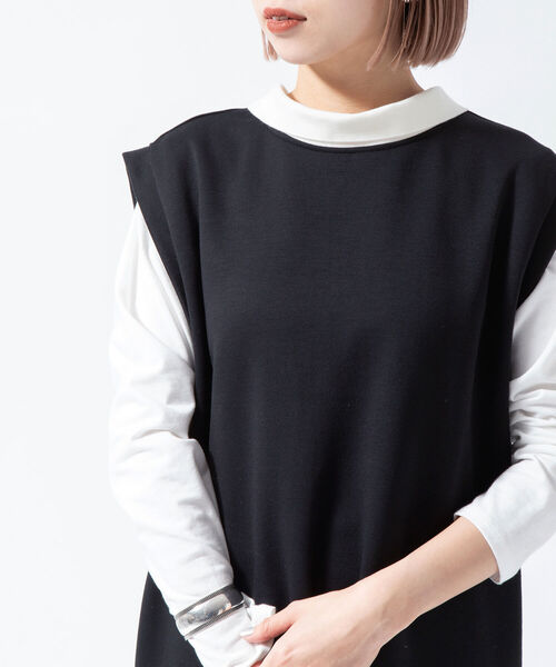 Rie Miller(リエミラー)の「2WAYポロ衿ダンボールニットノースリーブワンピース(ワンピース・レディース・ブラック/ベージュ・38)」の6枚目の写真