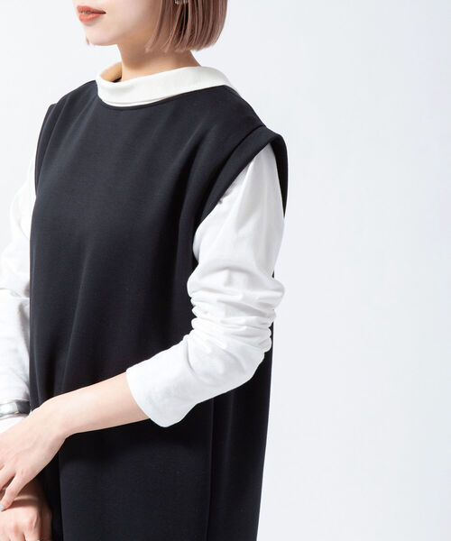 Rie Miller(リエミラー)の「2WAYポロ衿ダンボールニットノースリーブワンピース(ワンピース・レディース・ブラック/ベージュ・38)」の7枚目の写真