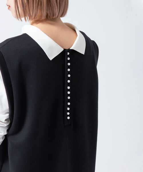 Rie Miller(リエミラー)の「2WAYポロ衿ダンボールニットノースリーブワンピース(ワンピース・レディース・ブラック/ベージュ・38)」の8枚目の写真