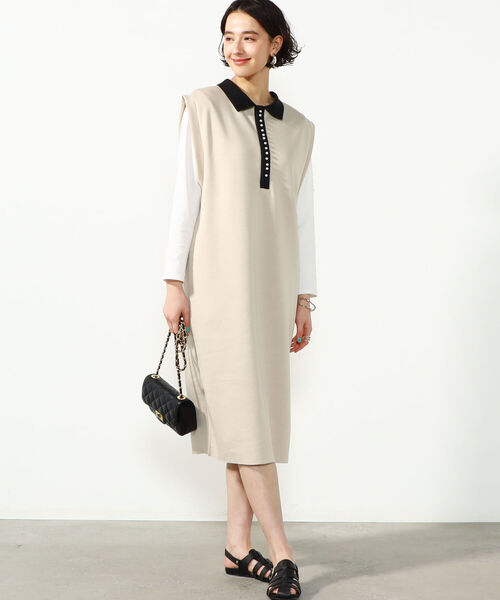 Rie Miller(リエミラー)の「2WAYポロ衿ダンボールニットノースリーブワンピース(ワンピース・レディース・ブラック/ベージュ・38)」の10枚目の写真