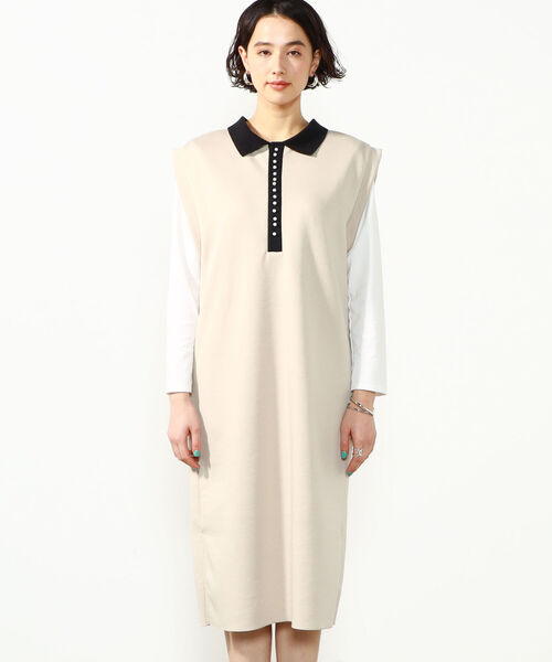 Rie Miller(リエミラー)の「2WAYポロ衿ダンボールニットノースリーブワンピース(ワンピース・レディース・ブラック/ベージュ・38)」の13枚目の写真