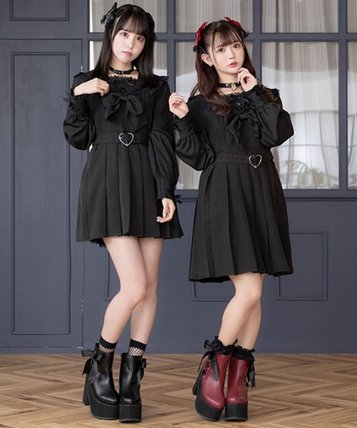 DearMyLove(ディアマイラブ)の「サイドレースアップショートブーツ(ブーツ・レディース・ピンク/ボルドー/ブラック×ブラック/ブラック×ピンク・23cm/23.5cm/24cm/24.5cm/25cm/25.5cm/22.5cm/22.5㎝)」の12枚目の写真