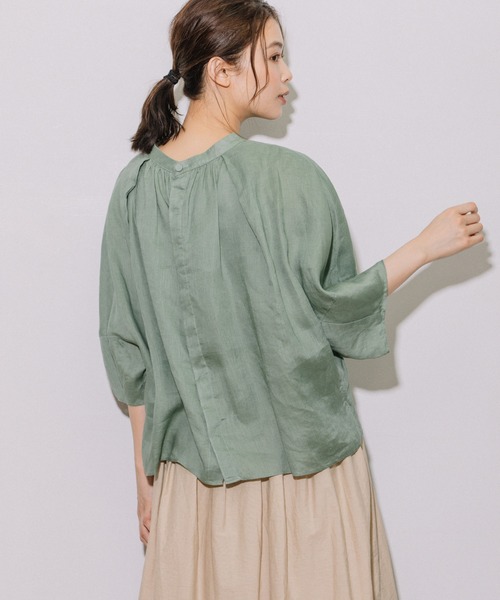 Munich(ミューニック)の「60sライトフレンチリネンギャザーブラウス(シャツ/ブラウス・レディース・ブラック/カーキ/ライトグリーン/グレイッシュベージュ・FREE)」の10枚目の写真