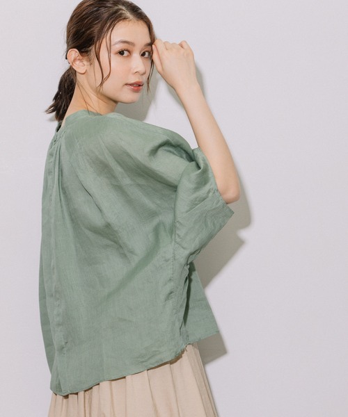 Munich(ミューニック)の「60sライトフレンチリネンギャザーブラウス(シャツ/ブラウス・レディース・ブラック/カーキ/ライトグリーン/グレイッシュベージュ・FREE)」の9枚目の写真