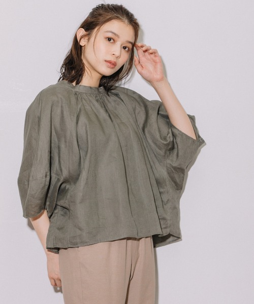 Munich(ミューニック)の「60sライトフレンチリネンギャザーブラウス(シャツ/ブラウス・レディース・ブラック/カーキ/ライトグリーン/グレイッシュベージュ・FREE)」の16枚目の写真
