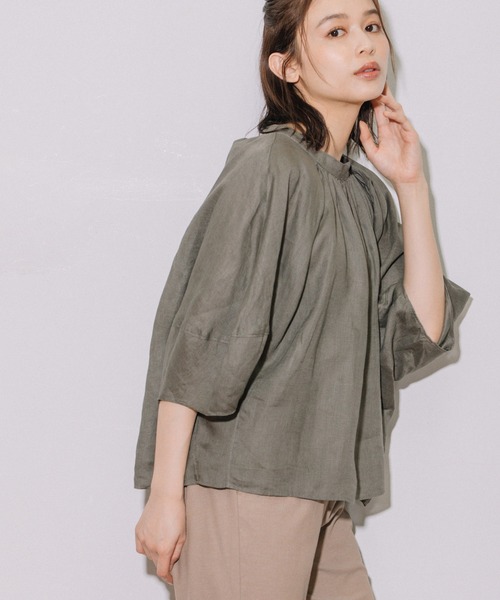 Munich(ミューニック)の「60sライトフレンチリネンギャザーブラウス(シャツ/ブラウス・レディース・ブラック/カーキ/ライトグリーン/グレイッシュベージュ・FREE)」の17枚目の写真