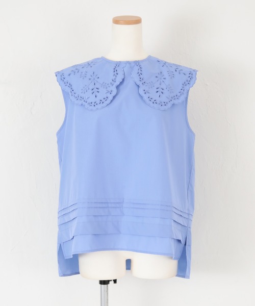 刺繍襟付デザインノースリーブラウス
