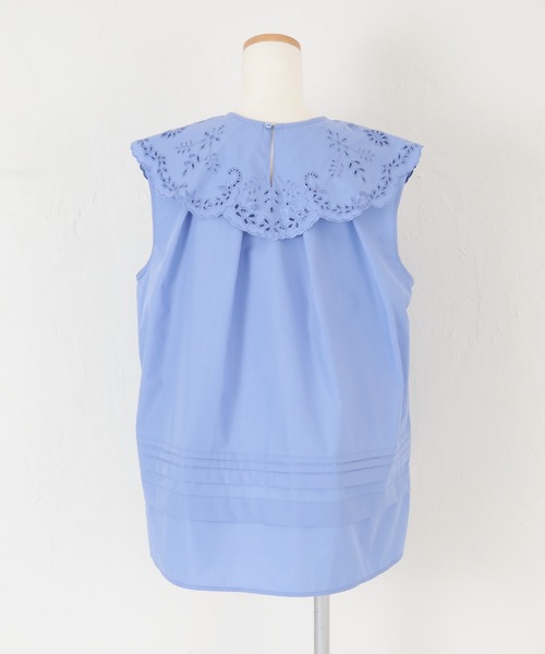 刺繍襟付デザインノースリーブラウス