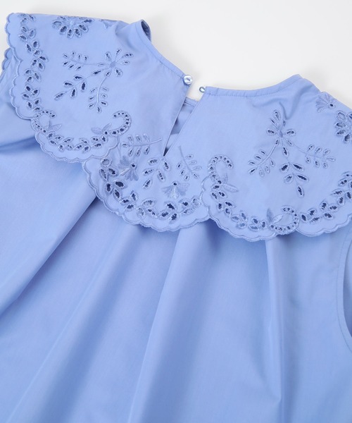 刺繍襟付デザインノースリーブラウス