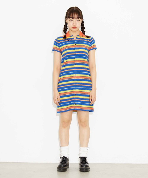 X-girl(エックスガール)の「STRIPED TERRY CLOTH S/S DRESS(ワンピース・レディース・ホワイト/オレンジ/グリーン・S/M)」の4枚目の写真