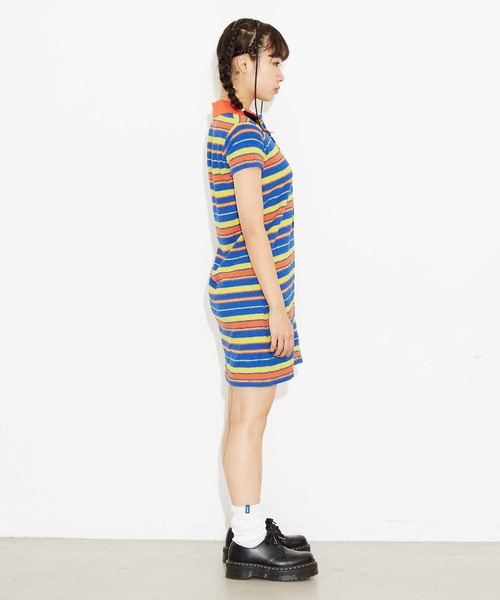 X-girl(エックスガール)の「STRIPED TERRY CLOTH S/S DRESS(ワンピース・レディース・ホワイト/オレンジ/グリーン・S/M)」の5枚目の写真