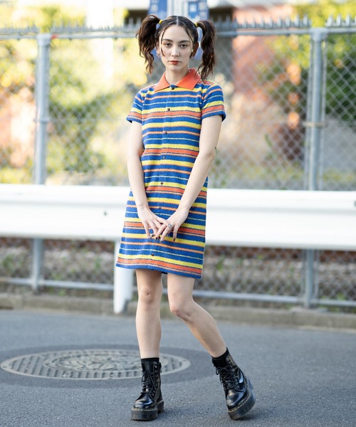 X-girl(エックスガール)の「STRIPED TERRY CLOTH S/S DRESS(ワンピース・レディース・ホワイト/オレンジ/グリーン・S/M)」の8枚目の写真