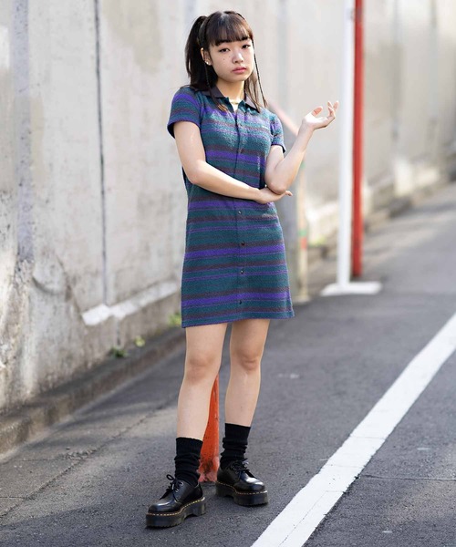 X-girl(エックスガール)の「STRIPED TERRY CLOTH S/S DRESS(ワンピース・レディース・ホワイト/オレンジ/グリーン・S/M)」の20枚目の写真