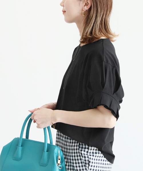 reca（レカ）の「タック入り半袖カットソー（Tシャツ/カットソー・レディース・ワインレッド/ブラック/オフホワイト/グレイッシュベージュ/イエロー・M）」の10枚目の写真