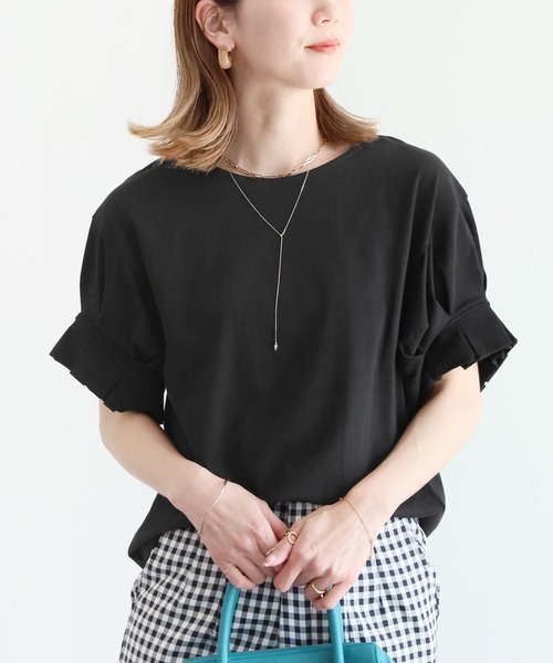 reca（レカ）の「タック入り半袖カットソー（Tシャツ/カットソー・レディース・ワインレッド/ブラック/オフホワイト/グレイッシュベージュ/イエロー・M）」の11枚目の写真