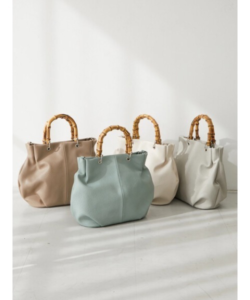 Green Parks(グリーンパークス)の「・バンブーハンドルラウンドバッグ(トートバッグ・レディース・グレー/グリーン/アイボリー/グレイッシュベージュ・FREE)」の5枚目の写真