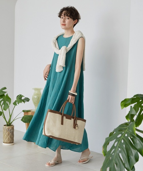 RENE LEZARD ノースリーブ　ワンピース　ルーマニア製 シルク M124 セール】EuropeanFlaxリネンノースリーブワンピース