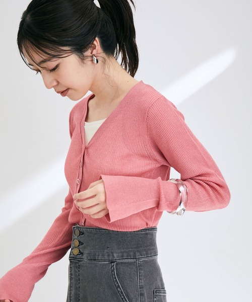 シアーリブVネックカーディガン