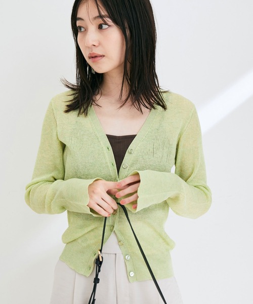 シアーリブVネックカーディガン