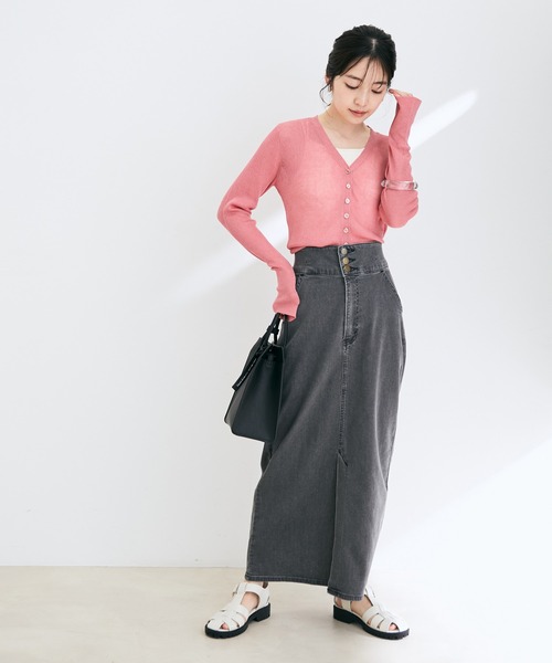 シアーリブVネックカーディガン