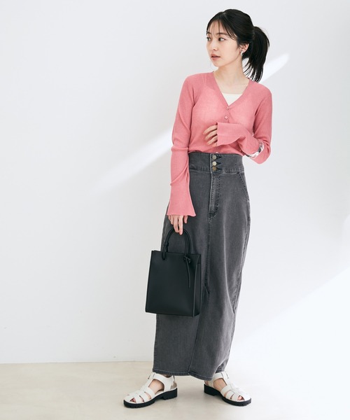 シアーリブVネックカーディガン