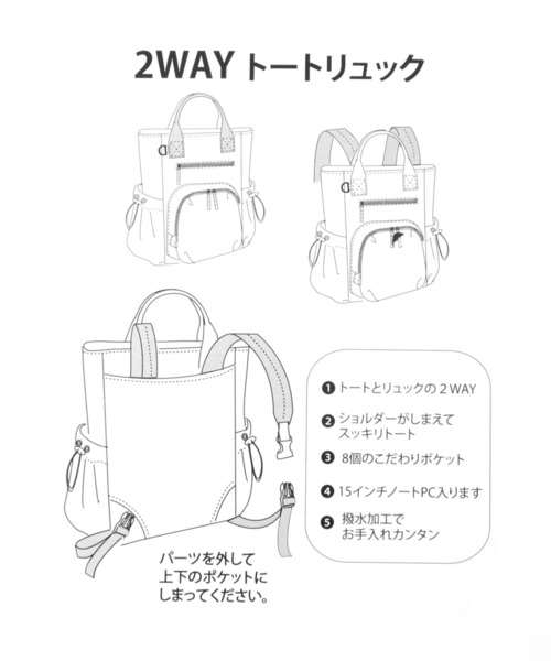 GLOBAL WORK（グローバルワーク）の「撥水多機能リュックトート/276858（バックパック/リュック・レディース・ブラック・FREE）」の13枚目の写真