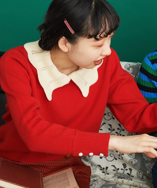 Dot&Stripes CHILD WOMAN(ドットアンドストライプス チャイルドウーマン)の「フレンチメリノ バイカラー衿付きプルオーバー(ニット/セーター・レディース・アイボリー/レッド/ネイビー・FREE)」の3枚目の写真