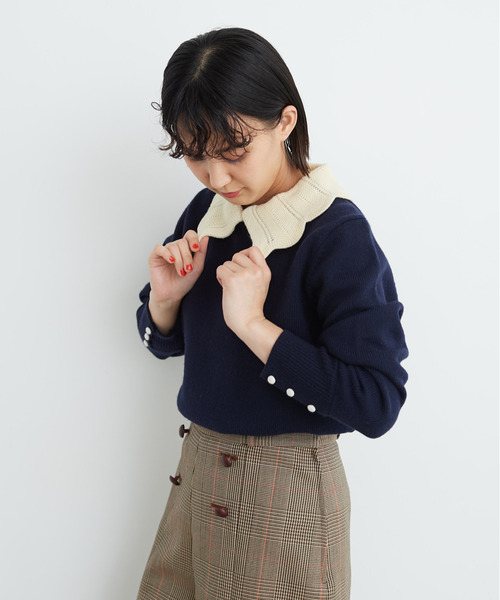 Dot&Stripes CHILD WOMAN(ドットアンドストライプス チャイルドウーマン)の「フレンチメリノ バイカラー衿付きプルオーバー(ニット/セーター・レディース・アイボリー/レッド/ネイビー・FREE)」の5枚目の写真