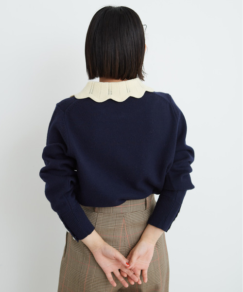 Dot&Stripes CHILD WOMAN(ドットアンドストライプス チャイルドウーマン)の「フレンチメリノ バイカラー衿付きプルオーバー(ニット/セーター・レディース・アイボリー/レッド/ネイビー・FREE)」の6枚目の写真
