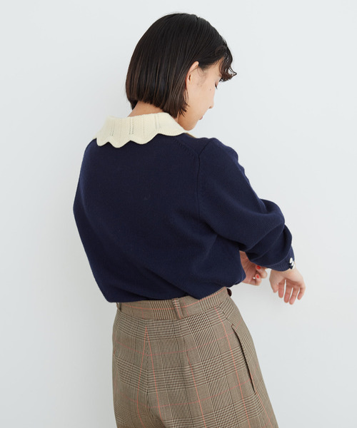 Dot&Stripes CHILD WOMAN(ドットアンドストライプス チャイルドウーマン)の「フレンチメリノ バイカラー衿付きプルオーバー(ニット/セーター・レディース・アイボリー/レッド/ネイビー・FREE)」の7枚目の写真
