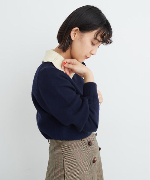 Dot&Stripes CHILD WOMAN(ドットアンドストライプス チャイルドウーマン)の「フレンチメリノ バイカラー衿付きプルオーバー(ニット/セーター・レディース・アイボリー/レッド/ネイビー・FREE)」の8枚目の写真