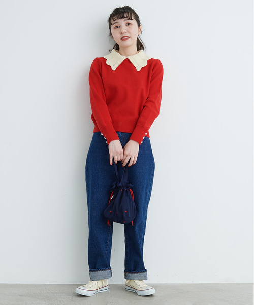 Dot&Stripes CHILD WOMAN(ドットアンドストライプス チャイルドウーマン)の「フレンチメリノ バイカラー衿付きプルオーバー(ニット/セーター・レディース・アイボリー/レッド/ネイビー・FREE)」の21枚目の写真