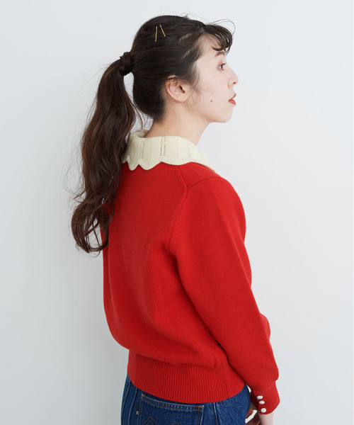 Dot&Stripes CHILD WOMAN(ドットアンドストライプス チャイルドウーマン)の「フレンチメリノ バイカラー衿付きプルオーバー(ニット/セーター・レディース・アイボリー/レッド/ネイビー・FREE)」の18枚目の写真