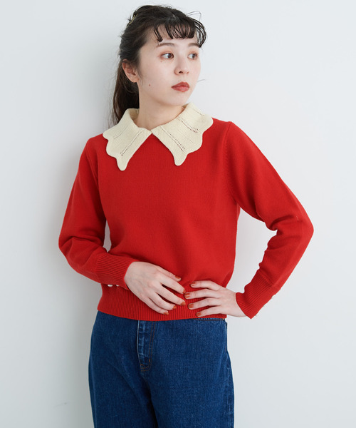 Dot&Stripes CHILD WOMAN(ドットアンドストライプス チャイルドウーマン)の「フレンチメリノ バイカラー衿付きプルオーバー(ニット/セーター・レディース・アイボリー/レッド/ネイビー・FREE)」の20枚目の写真