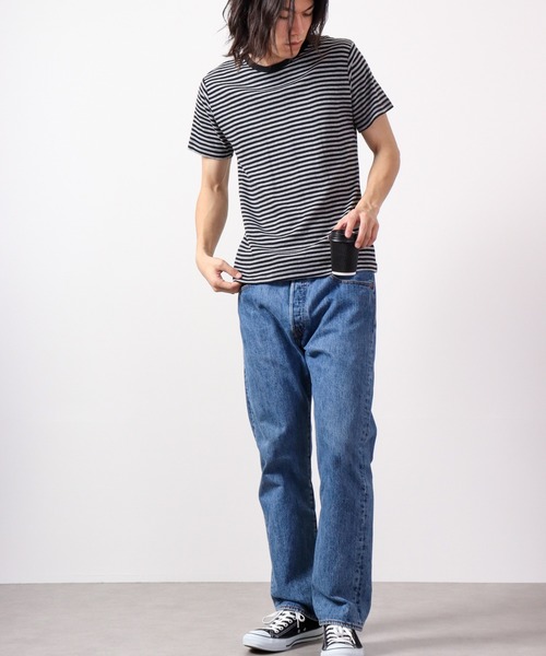 MILLER(ミラー)の「Robert P.Miller パネルリブ半袖Tシャツ ユニセックス RPM(Tシャツ/カットソー・メンズ・ブラウン系その他/ホワイト×ネイビー/ブラック/ホワイト・L/M/XL)」の5枚目の写真