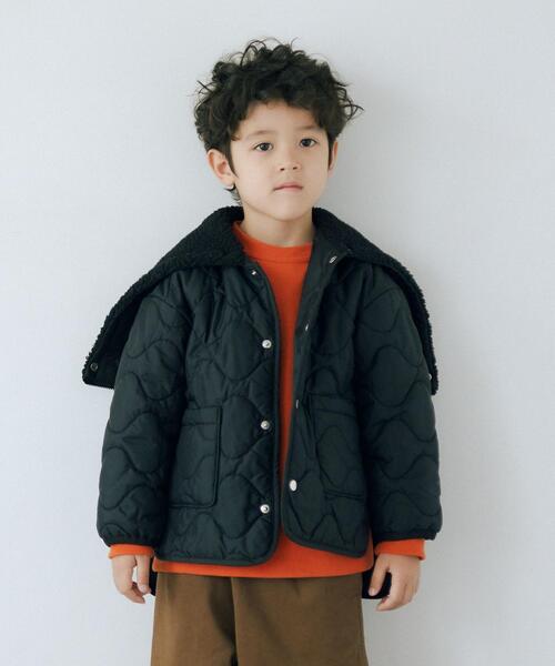 green label relaxing（グリーンレーベルリラクシング）の「TJ キルト×ボア セーラーカラー ブルゾン 100-130cm -撥水-（ブルゾン・キッズ・ブラック/ナチュラル・S130/XS110）」の2枚目の写真