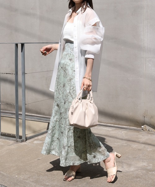 one after another NICE CLAUP(ワンアフターアナザーナイスクラップ)の「WEB限定/スッキリ見える美シルエット。 花柄ロングスカート(スカート・レディース・アイボリー/ミント/ベージュ/ブラウン・FREE)」の5枚目の写真