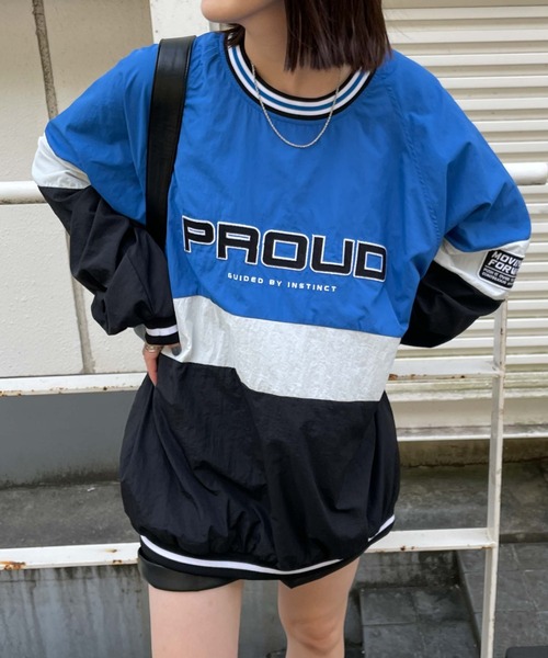 WEGO（ウィゴー）の「WEGO/カラーブロックナイロンプルオーバー（スウェット・メンズ・ダークグリーン/グレー/ブルー・MEDIUM/LARGE）」の3枚目の写真