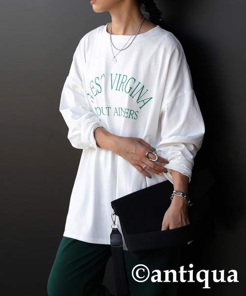 antiqua(アンティカ)の「綿100%ラウンドロゴTシャツ(Tシャツ/カットソー・レディース・ホワイト/グレー/グリーン・FREE)」の2枚目の写真