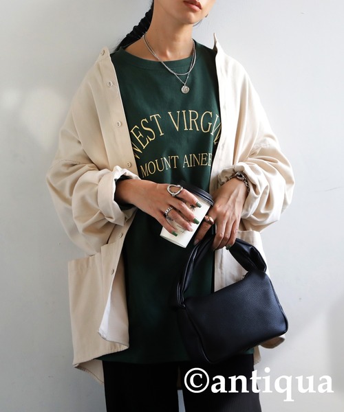 antiqua(アンティカ)の「綿100%ラウンドロゴTシャツ(Tシャツ/カットソー・レディース・ホワイト/グレー/グリーン・FREE)」の14枚目の写真