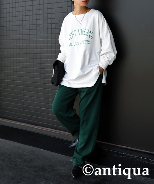antiqua(アンティカ)の「綿100%ラウンドロゴTシャツ(Tシャツ/カットソー・レディース・ホワイト/グレー/グリーン・FREE)」の4枚目の写真