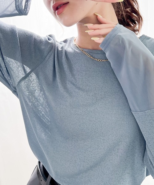 classicalelf(クラシカルエルフ)の「続・旬のシアーItem。スラブシアー素材切替えトップス(Tシャツ/カットソー・レディース・ホワイト/ブラック/ダークブルー/ピンクベージュ・SMALL/MEDIUM/LARGE/X-LARGE)」の3枚目の写真