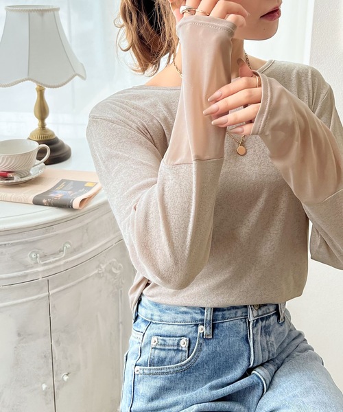 classicalelf(クラシカルエルフ)の「続・旬のシアーItem。スラブシアー素材切替えトップス(Tシャツ/カットソー・レディース・ホワイト/ブラック/ダークブルー/ピンクベージュ・SMALL/MEDIUM/LARGE/X-LARGE)」の4枚目の写真