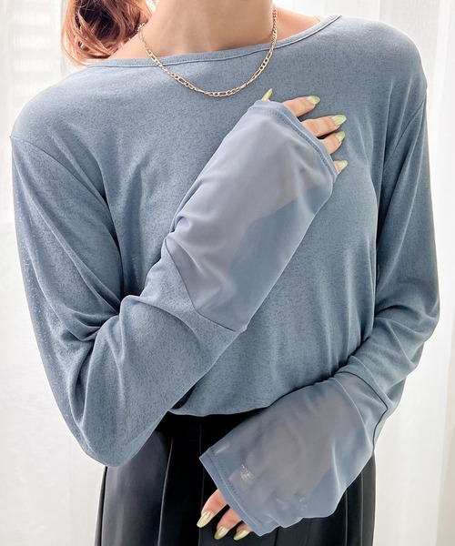 classicalelf(クラシカルエルフ)の「続・旬のシアーItem。スラブシアー素材切替えトップス(Tシャツ/カットソー・レディース・ホワイト/ブラック/ダークブルー/ピンクベージュ・SMALL/MEDIUM/LARGE/X-LARGE)」の12枚目の写真