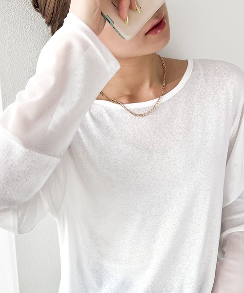 classicalelf(クラシカルエルフ)の「続・旬のシアーItem。スラブシアー素材切替えトップス(Tシャツ/カットソー・レディース・ホワイト/ブラック/ダークブルー/ピンクベージュ・SMALL/MEDIUM/LARGE/X-LARGE)」の9枚目の写真