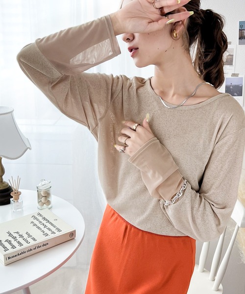 classicalelf(クラシカルエルフ)の「続・旬のシアーItem。スラブシアー素材切替えトップス(Tシャツ/カットソー・レディース・ホワイト/ブラック/ダークブルー/ピンクベージュ・SMALL/MEDIUM/LARGE/X-LARGE)」の20枚目の写真