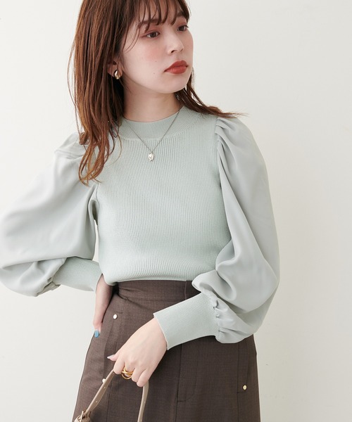 natural couture（ナチュラルクチュール）の「異素材ボリューム袖リブニット（ニット/セーター・レディース・ベージュ/ボルドー/ブラック/ミント/アイボリー・FREE）」の18枚目の写真